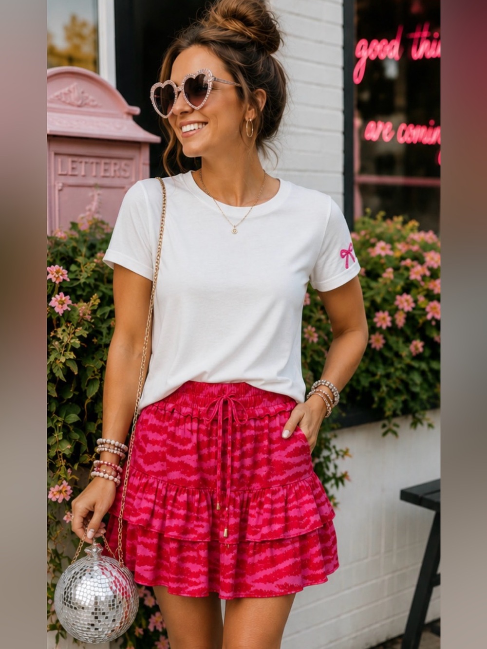 💖🪩entro Zebra Print Tiered Ruffle Mini Skirt in Hot Pink and Red Colorway🪩💖